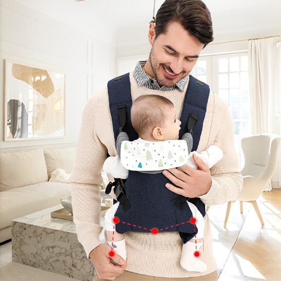 Porte bebe papa sourit bébé en posture M