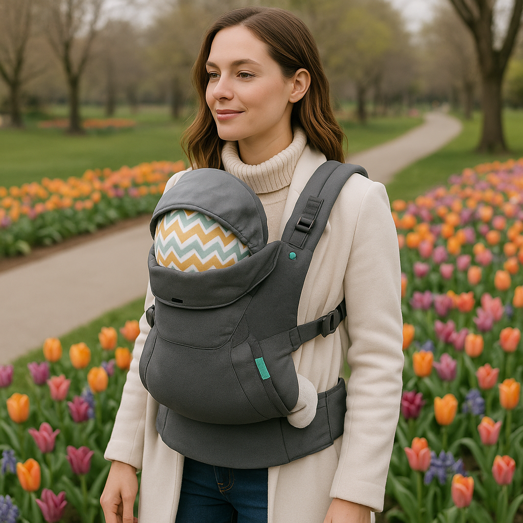 porte bébé maman se promène au parc
